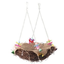 Rattan Nest Vogel Hängen Nest Spielzeug mit Glocken Vogel Schaukel Stehend Barsch Spielzeug Käfig Hängematte(S) Small