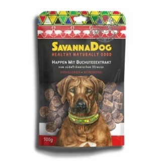 SavannaDog vom südafrikanischen Strauß Happen 100 g mit Buchutee