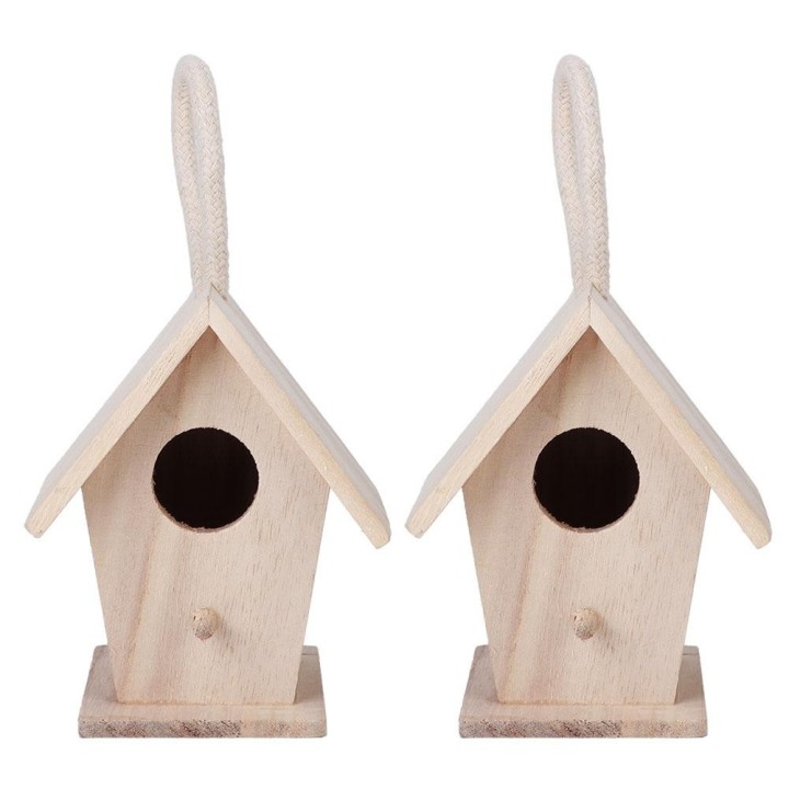 2PCS Holz Vogel Haus Hängen Nistkasten für Outdoor Garten Terrasse Dekorative Zubehör
