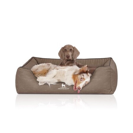 Knuffelwuff Orthopädisches Hundebett Columbia aus laser-gestepptem Kunstleder stone clay XXL