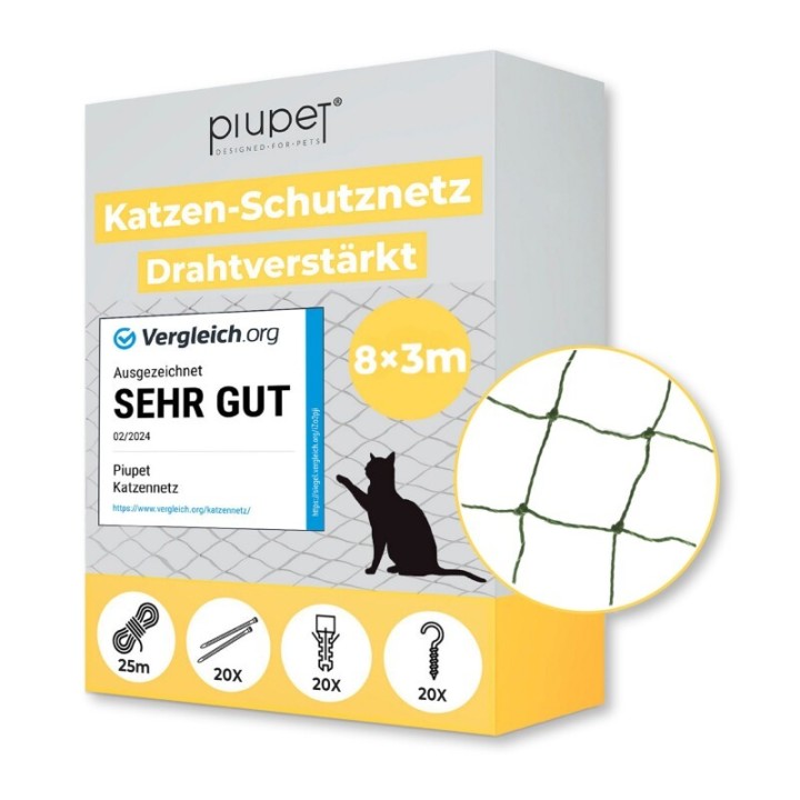 PIUPET Katzennetz drahtverstärkt grün 8 m, 3 m