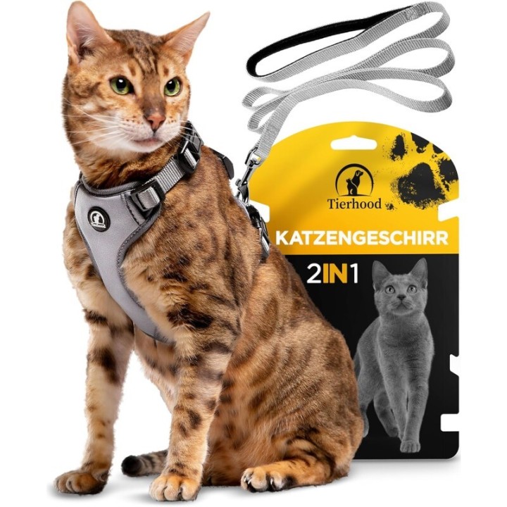 Tierhood Katzengeschirr mit Leine grau M