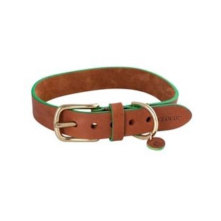 Cloud7® Hundehalsband Kings Park cognac/green, Gr. M, Breite: ca. 2 cm, Halsumfang: ca. 30 - 38 cm