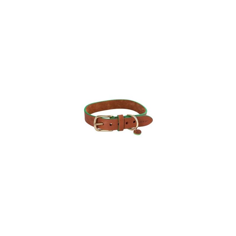 Cloud7® Hundehalsband Kings Park cognac/green, Gr. M, Breite: ca. 2 cm, Halsumfang: ca. 30 - 38 cm