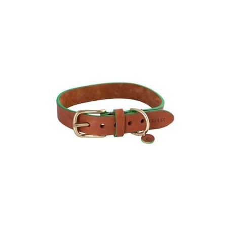 Cloud7® Hundehalsband Kings Park cognac/green, Gr. M, Breite: ca. 2 cm, Halsumfang: ca. 30 - 38 cm