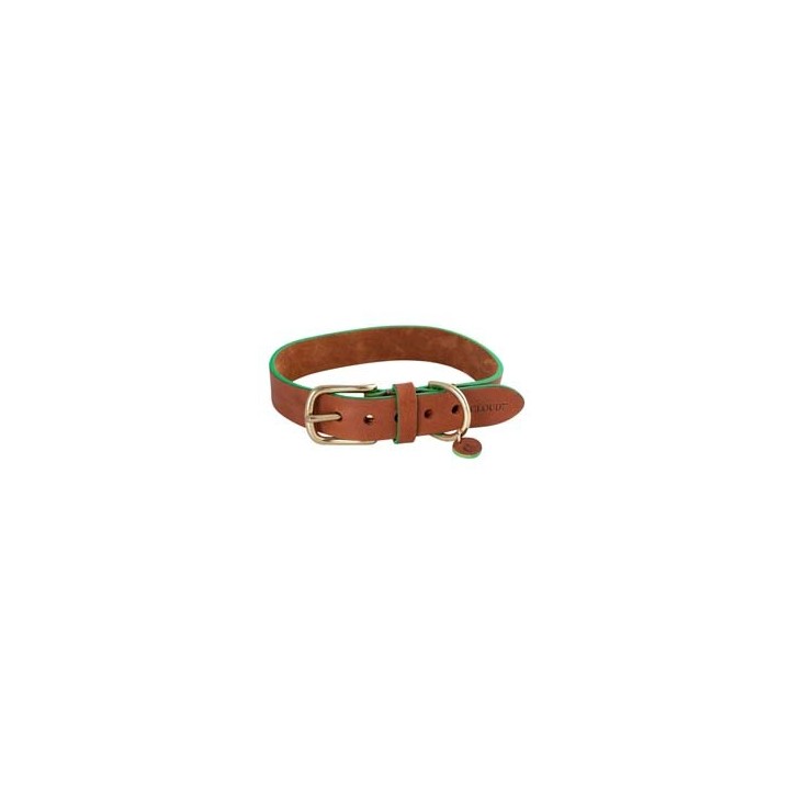 Cloud7® Hundehalsband Kings Park cognac/green, Gr. M, Breite: ca. 2 cm, Halsumfang: ca. 30 - 38 cm