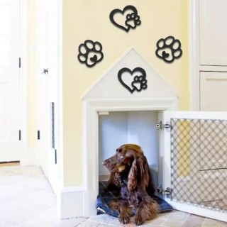4 Stück Hundepfotenabdruck-Dekorationen, Holz-Haustierpfotenabdrücke, Wandkunst-Dekorationen, Welpen- und Katzenpfotenabdruck