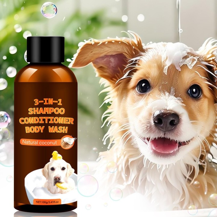 3-in-1 Hundeshampoo, Spülung und Duschgel für Katzen und Hunde zur Beseitigung von Glätte, 100 ml One Size braun