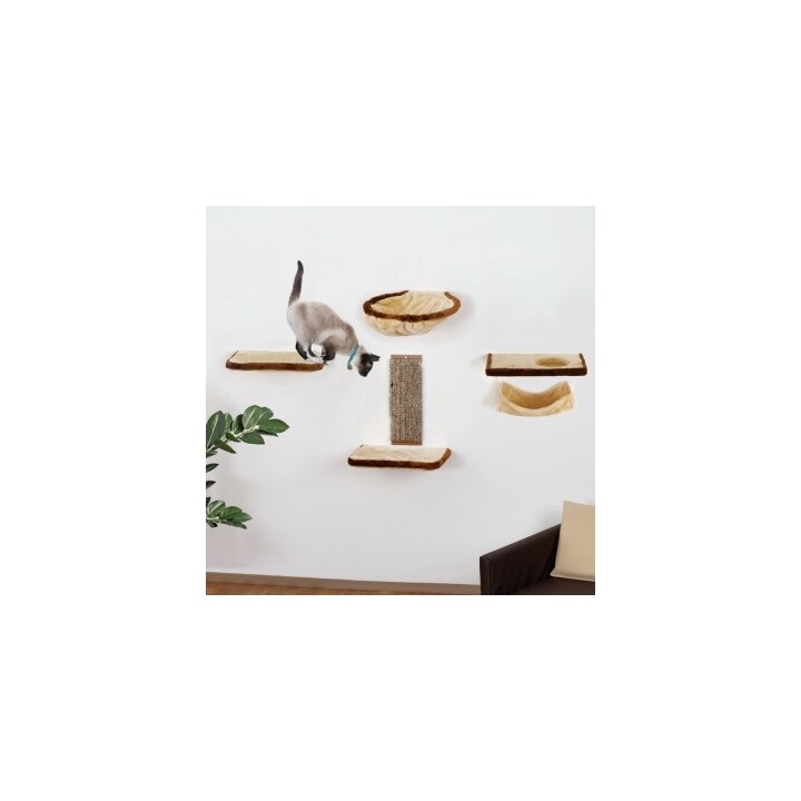 Rohrschneider ® Katzen-Kletterwand 6-teilig beige-braun