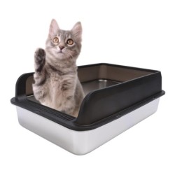 Edelstahl Katzentoilette Anti Spritzer Geruchlos Leicht zu Reinigen Hohe Seiten Halb Geschlossene Katze Large