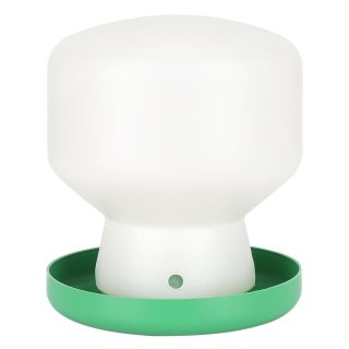 Großer automatischer Trinkbrunnen mit grüner Abdeckung und weißem Fass aus Kunststoff für Vogeltränken