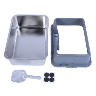 Katzentoilette aus Metall, Edelstahl, 20 l, leicht zu reinigen, spritzfrei, hohe Seitenwände, große Katzentoilette schwarz