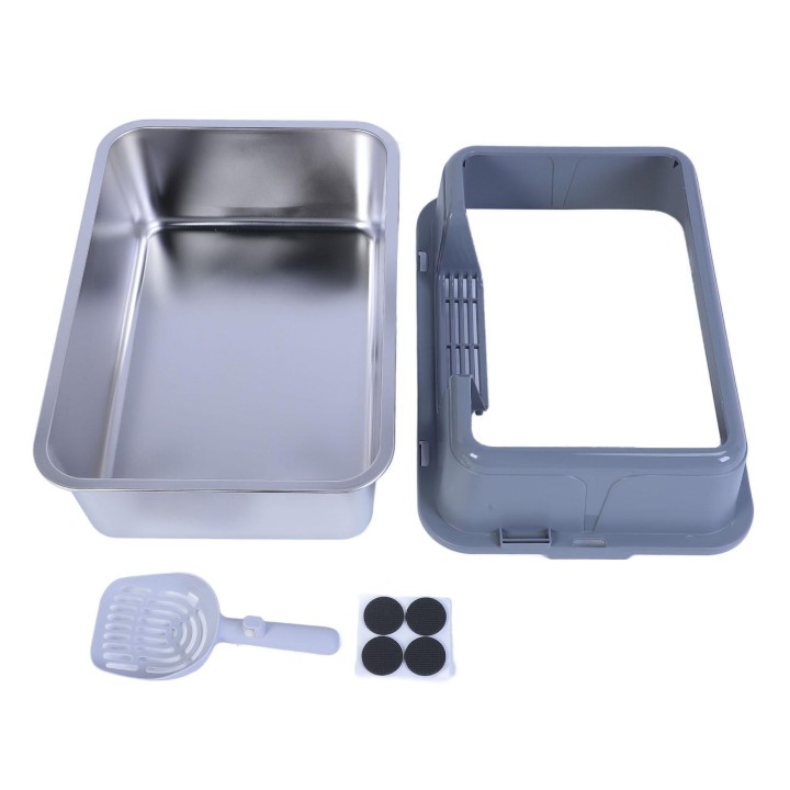 Katzentoilette aus Metall, Edelstahl, 20 l, leicht zu reinigen, spritzfrei, hohe Seitenwände, große Katzentoilette schwarz