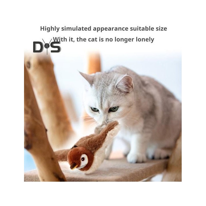 Katzenspielzeug mit flatterndem Vogel, interaktiver zwitschernder, mit flatternden Flügeln, Plüschvogel mit Katzenminze, wied