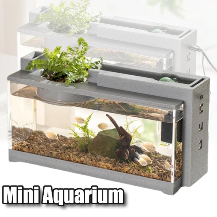 Kleines Aquarium, eingebauter Sauerstoff-Bar, geräuschloser Filter, fließende Wasserzirkulation, Büro-Desktop-Mikrolandschaft