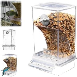 Vogelfutterspender, automatischer Futterspender für Papageien, Futterspender, transparent, spritzwassergeschützt, staubdicht,