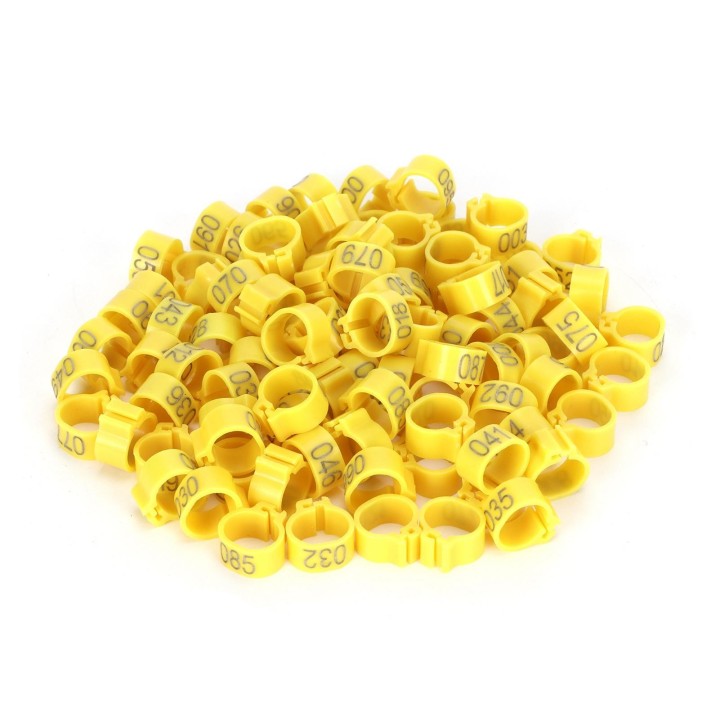 100 Stück Vogel Fußringe Bänder 10mm 001-100 Nummerierte Tauben Identifizieren Clip Geflügel SupplyYellow gelb