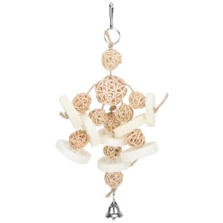 Hängendes Kauspielzeug, Luffa und Rattanball, Schaukelschnur, Pickspielzeug für große/mittelgroße Papageien