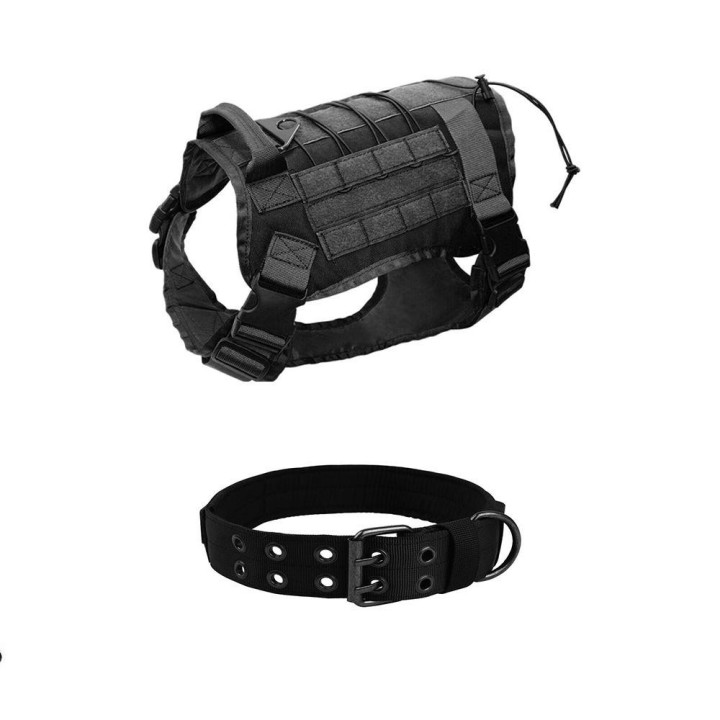 Robustes Set aus taktischer Hundeweste und verstellbarem Halsband aus 1000D-Nylon – wasserabweisend und verschleißfest L arme