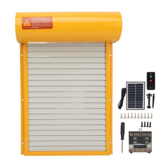Solarbetriebene automatische Hühnerstalltür mit Lichtsensor, Timer, Fernbedienung, LED-Bildschirm, automatisch gelb