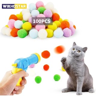 Plüschball-Schießpistole Katzenspielzeug Interaktive Kätzchen Mini-Pompons Launcher Spiele Haustierzubehör Zubehör Indoor-Kat