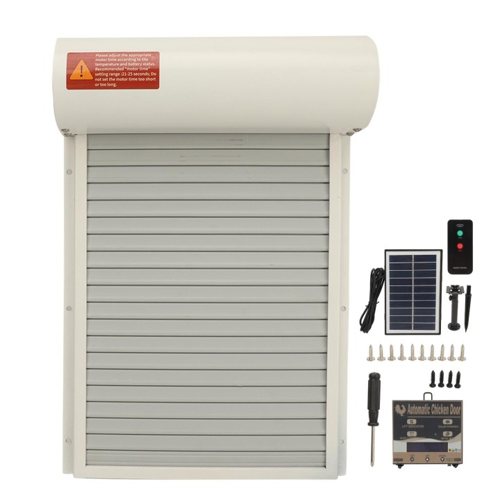 Solarbetriebene automatische Hühnerstalltür mit Lichtsensor, Timer, Fernbedienung, LED-Bildschirm, automatisch weiß