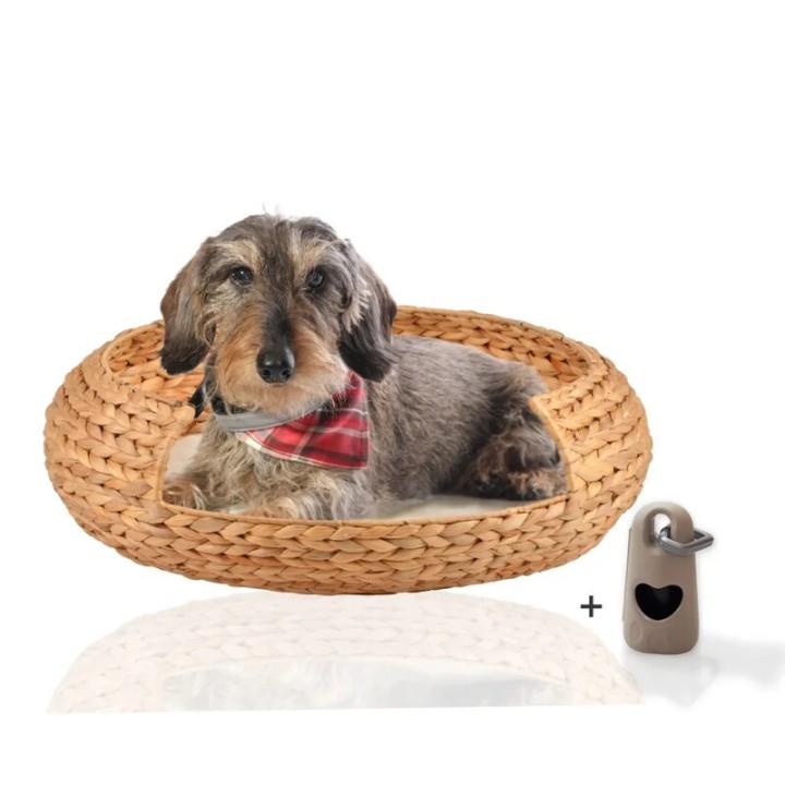 Silvio Design Rohrschneider® runder Hundekorb aus geflochtener Wasserhyazinthe, Hundesofa für kleine, mittelgroße und große H