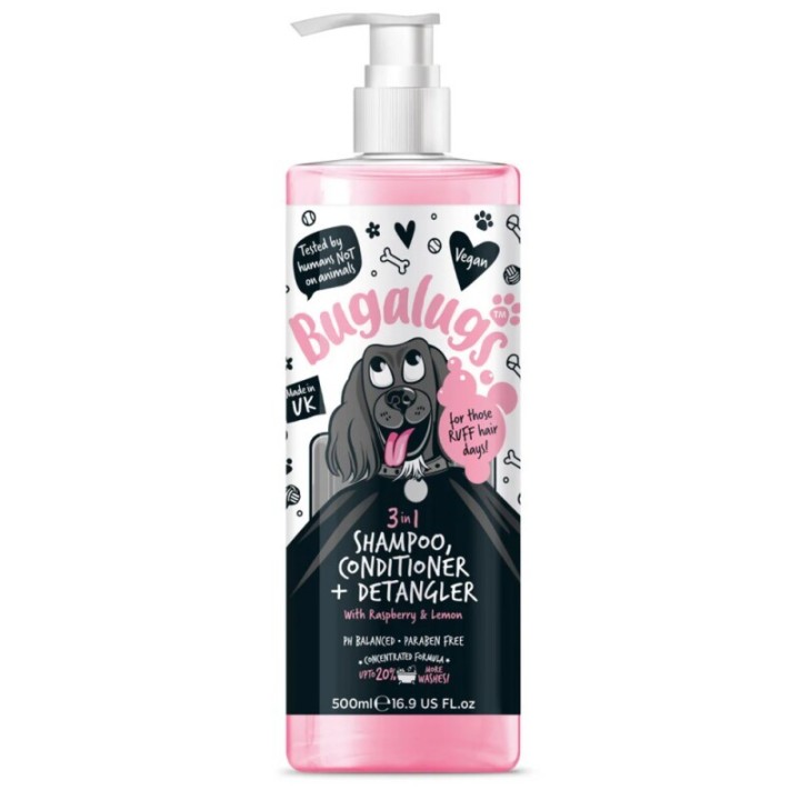 Bugalugs 3-in-1 Hundeshampoo, Conditioner & Detangler – Himbeer & Zitrone