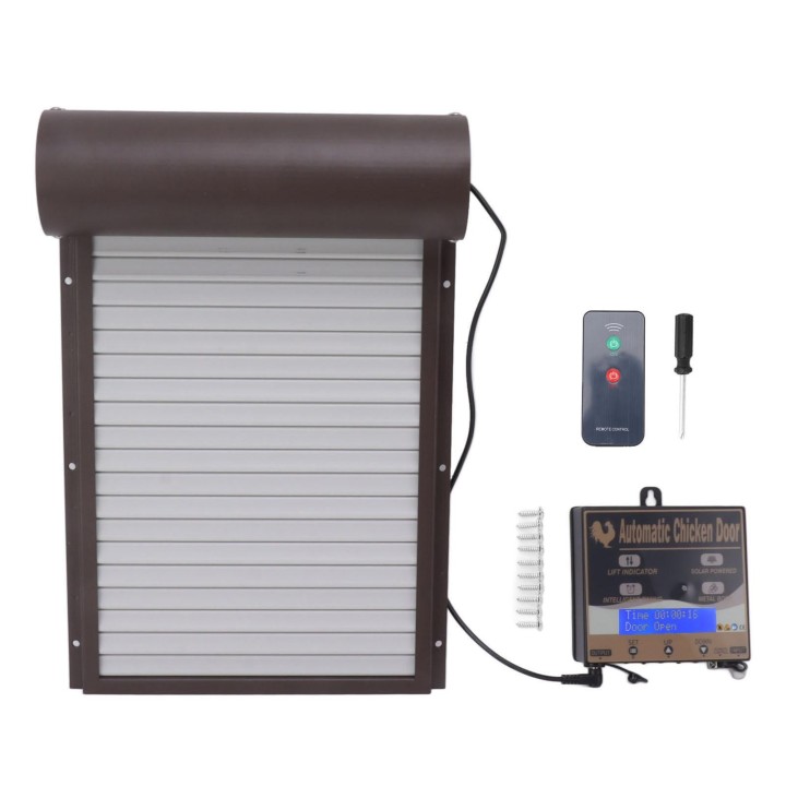 Automatische Hühnerstalltür Programmierbarer Hühnerstalltüröffner aus Aluminium mit Timer-Lichtsensor braun
