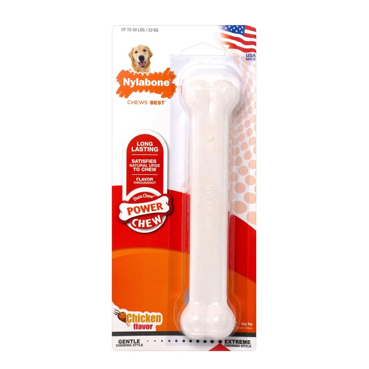 Nylabone Dura Chew, riesiges Kauspielzeug aus Knochen mit Hühnergeschmack, von Nylabone weiß