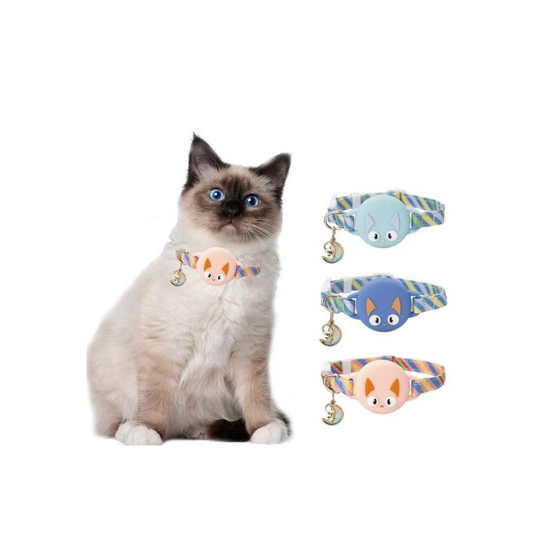 Trackerhalter Haustierhalsband mit Glöckchen, verstellbar, reflektierendes Hunde-/Katzenhalsband mit AirTag-Hülle, GPS-Finder