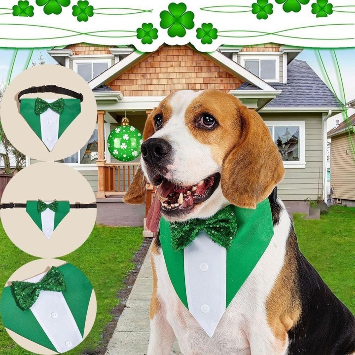 with D-ring Saint Patrick's Day Clothing Soft Pet Bow Costume Hot Triangle Scarf  Cosplay S grün