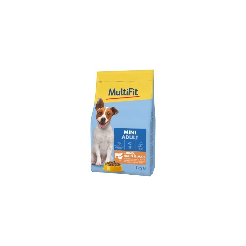 MultiFit Trockenfutter Hund Adult, Mini, mit Rind, Huhn & Mais 3x1 kg