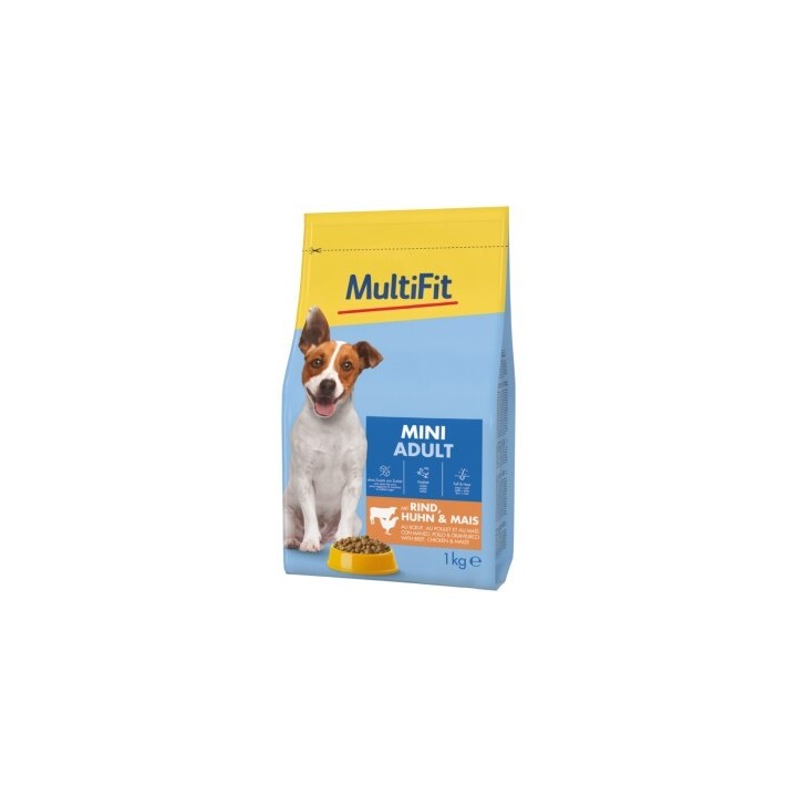 MultiFit Trockenfutter Hund Adult, Mini, mit Rind, Huhn & Mais 3x1 kg