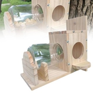 Futterspender für Eichhörnchen aus Holz mit 500 ml Fassungsvermögen, klares Glas, leicht nachzufüllen, zu reinigen, robust, w