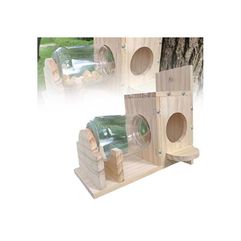 Futterspender für Eichhörnchen aus Holz mit 500 ml Fassungsvermögen, klares Glas, leicht nachzufüllen, zu reinigen, robust, w