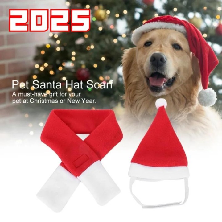 2025 Weihnachtsmütze für Haustiere, Weihnachtsmannmütze für Katzen, Hunde, Welpen, Weihnachtsdekoration, Neujahrsparty-Zubehö