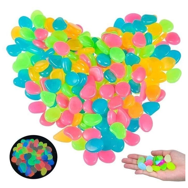 300 Stück Pierres Lumineuses, Galet Lumineux, Cailloux Fluorescents, Pierres Décoration, Aquarium Lumineux Coloré, Jardin Ext