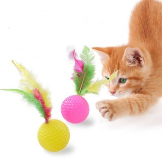 1 stücke Katze Selbst-Glücklich Spielzeug Interaktive Ball mit Feder Kätzchen Katze Teaser Ball Spielzeug Katze Training Catc