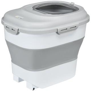 PawHut Hundefutter Aufbewahrung, 25L, 44x32x37cm, faltbar, mit 4-Seiten-Verschlussdeckel, Rollen, Näpfe, Messbecher, Schaufel