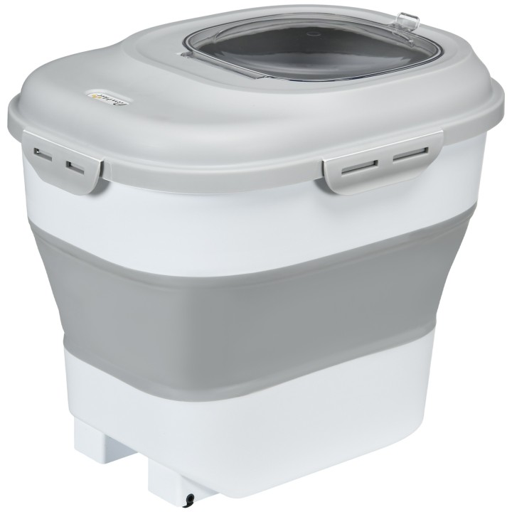 PawHut Hundefutter Aufbewahrung, 25L, 44x32x37cm, faltbar, mit 4-Seiten-Verschlussdeckel, Rollen, Näpfe, Messbecher, Schaufel