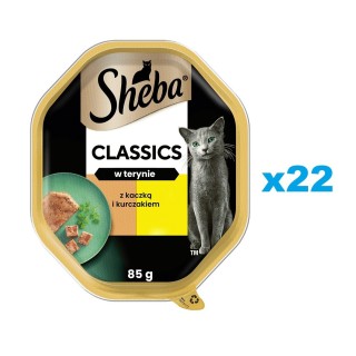 SHEBA Classics 22x85 g: Nassvollnahrung für adulte Katzen mit Ente und Huhn in Terrine