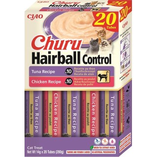 INABA Churu Cat Hairball 20x14g Thunfisch und Hühnercreme Katzenleckerli
