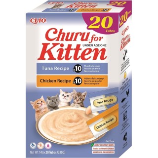 INABA Churu Cat Kitten 20x14g Thunfisch und Huhn cremiger Leckerbissen für Kätzchen