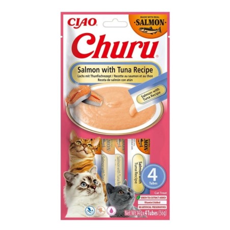 INABA Churu Cat Salmon with Tuna 4x14g cremiges Katzenleckerli mit Lachs- und Thunfischgeschmack