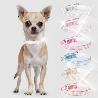 Brilliant Dogs Halsband mit eingelegtem Strassstein, weiche Textur, glänzende Hundehalskette XS blau