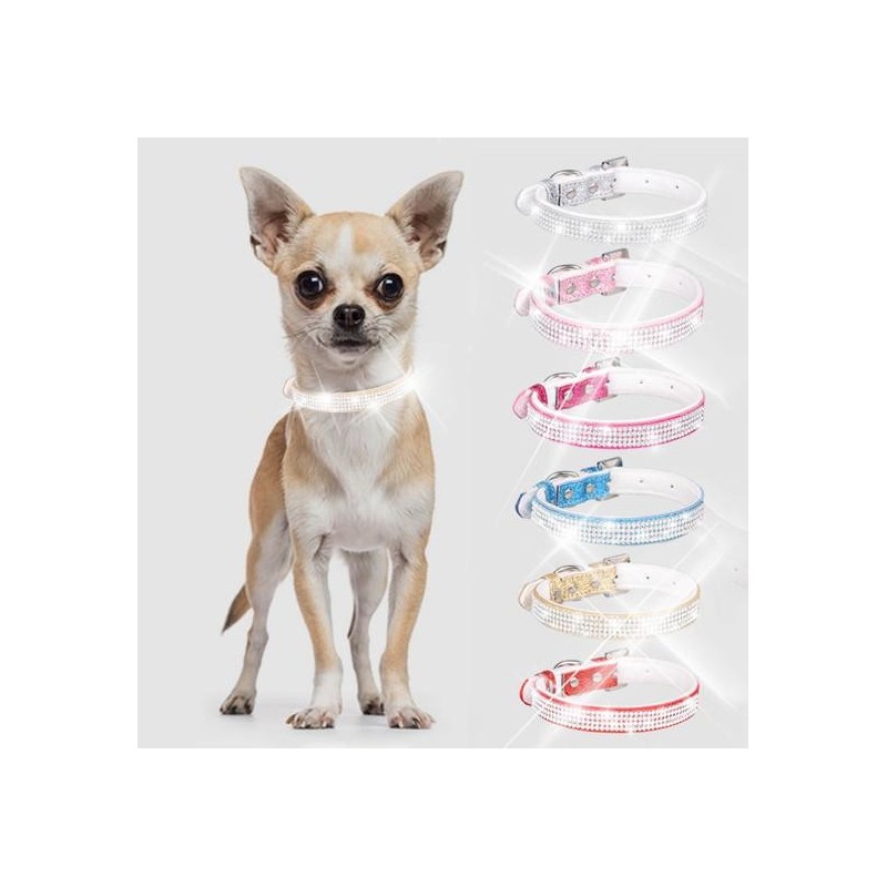 Brilliant Dogs Halsband mit eingelegtem Strassstein, weiche Textur, glänzende Hundehalskette XS blau