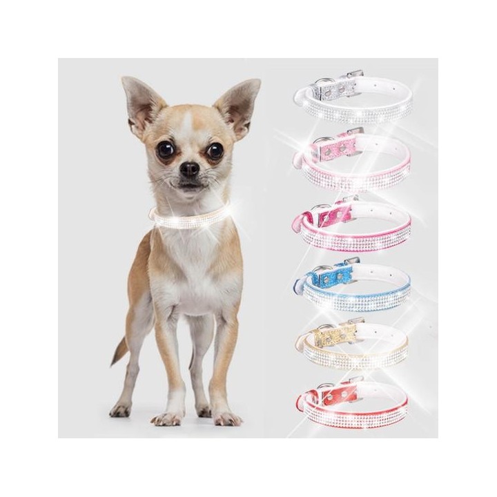 Brilliant Dogs Halsband mit eingelegtem Strassstein, weiche Textur, glänzende Hundehalskette XS blau