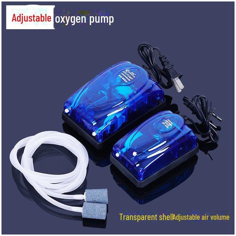 Kompakte, geräuschlose Sauerstoffpumpe mit zwei Öffnungen für Aquarien mit Schlauch und Diffusor Bubble Head (1 piece)