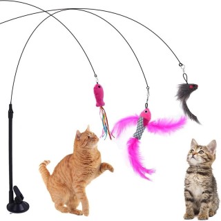 Katzenspielzeug, Federn, Katzenstab, interaktives Spielzeug, Kätzchenspielzeug mit Saugnapf, abnehmbarer Federersatz, Haustie